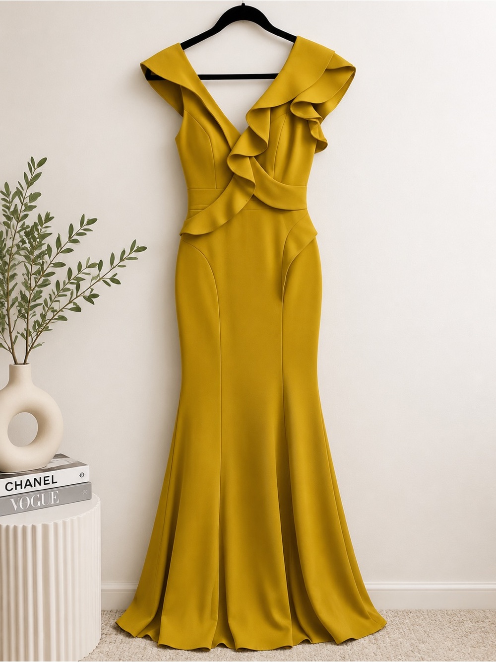 Helin Turkish Haute Couture Elegant Mustard Ruffle Night Dress